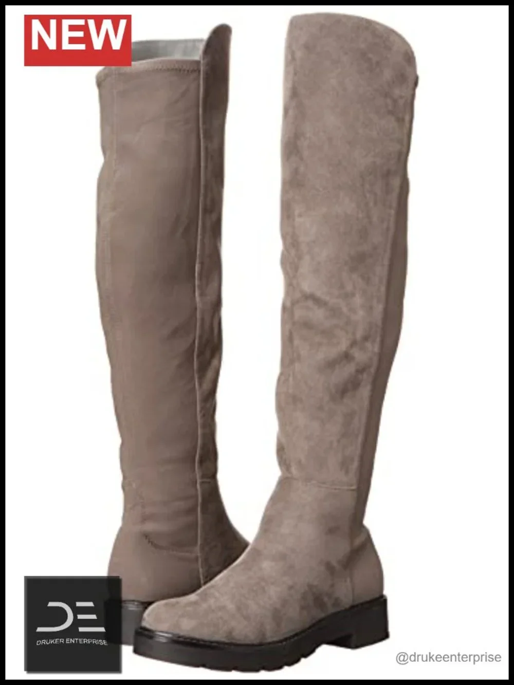 Nine West Tread2 Over the Knee Boot Suede Round Toe Zip Closure Stretch Paneling